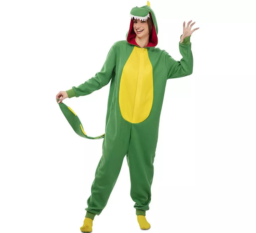 Disfraz de Dinosaurio Kugurumi verde y amarillo para adulto