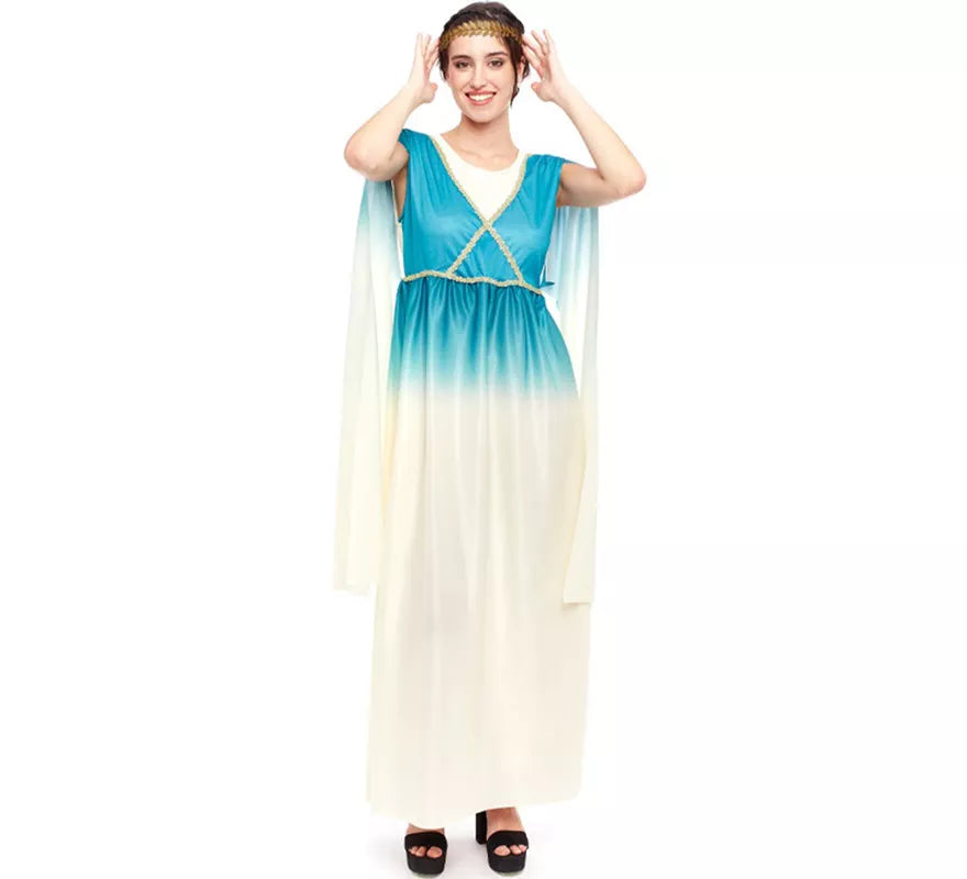 Disfraz de Diosa Griega Azul y Blanco para mujer
