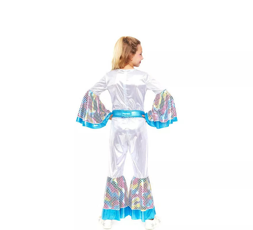 Disfraz de Disco Girl Plateado y Azul mono para niños