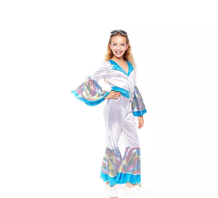 Disfraz de Disco Girl Plateado y Azul mono para niños