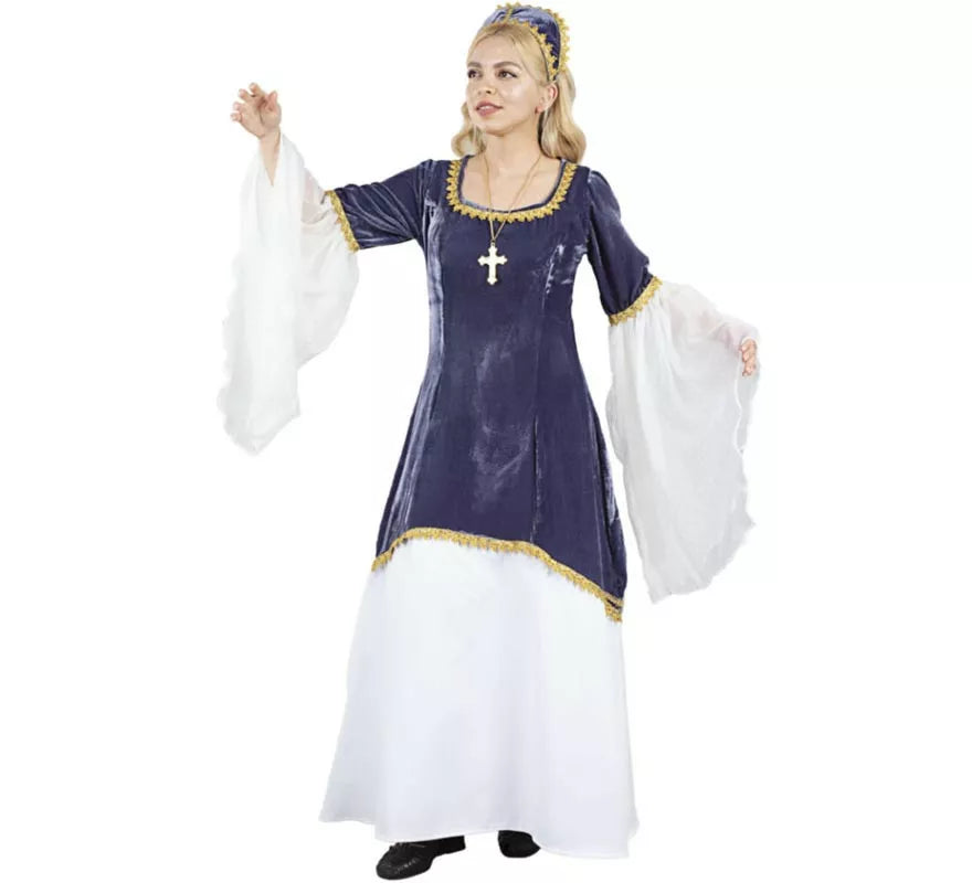 Disfraz de Doña Petronila azul y blanco para mujer