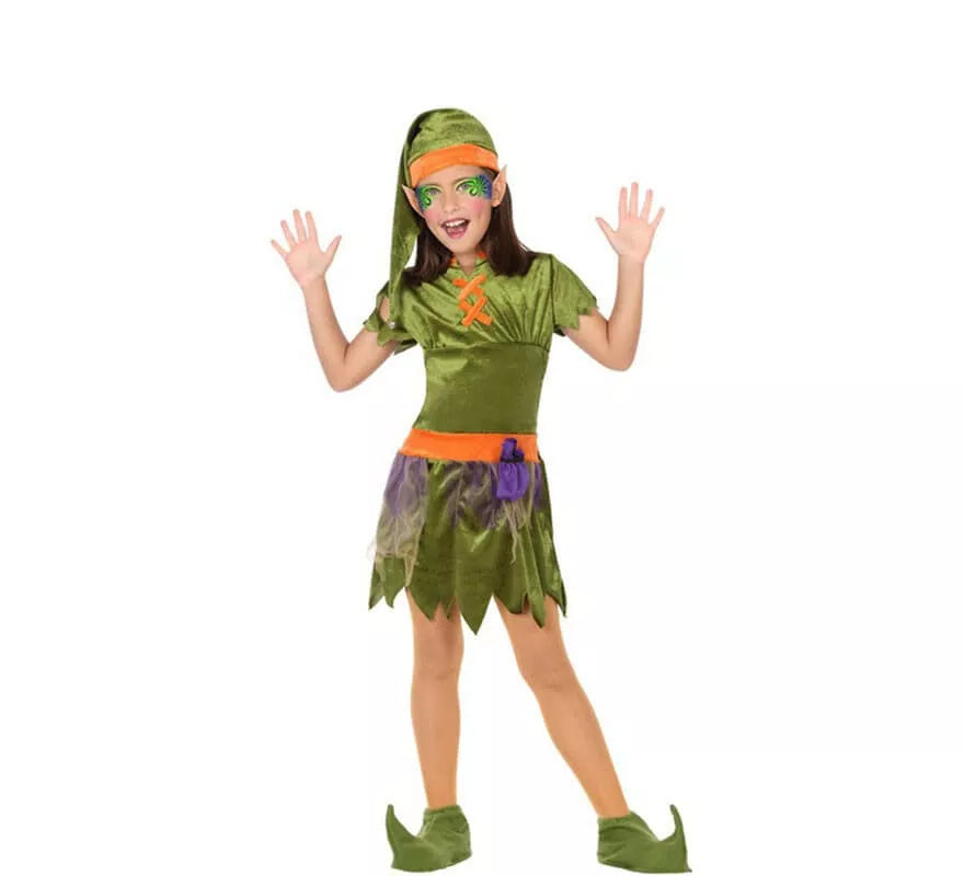 Disfraz de Duende verde y naranja para niña