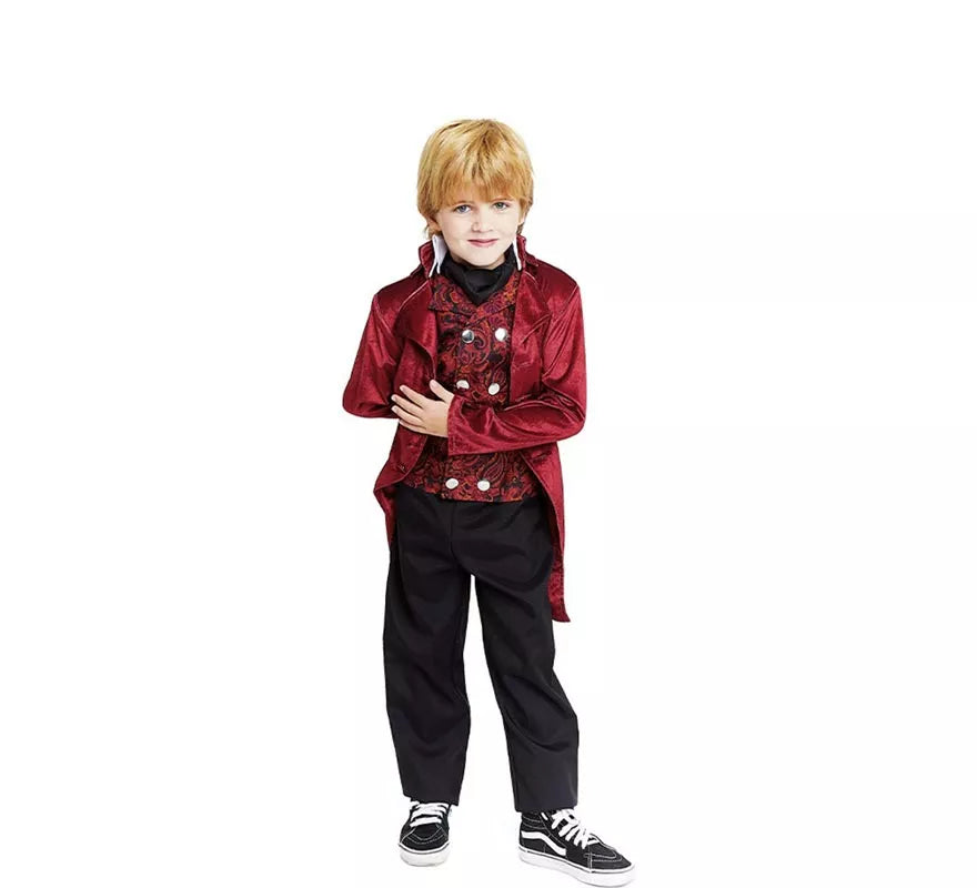 Disfraz de Duque Inglés elegante vinotinto para niño