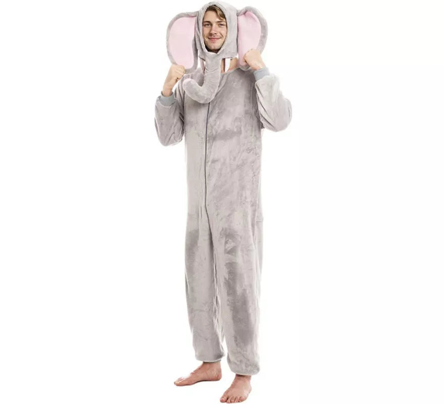 Translation missing: en.Disfraz de Elefante gris con gorro para adultos