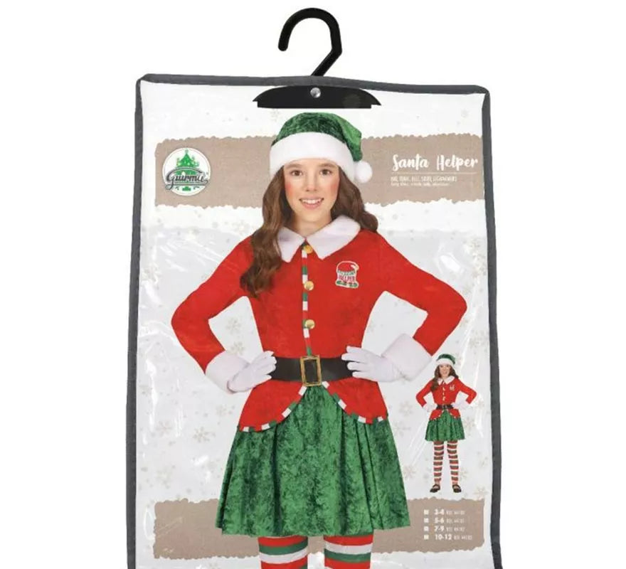Translation missing: en.Disfraz de Elfa Ayudante de Santa con gorro para niña