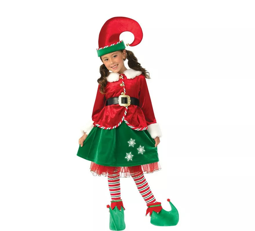 Disfraz de Elfa Ayudante de Santa deluxe con gorro para niña