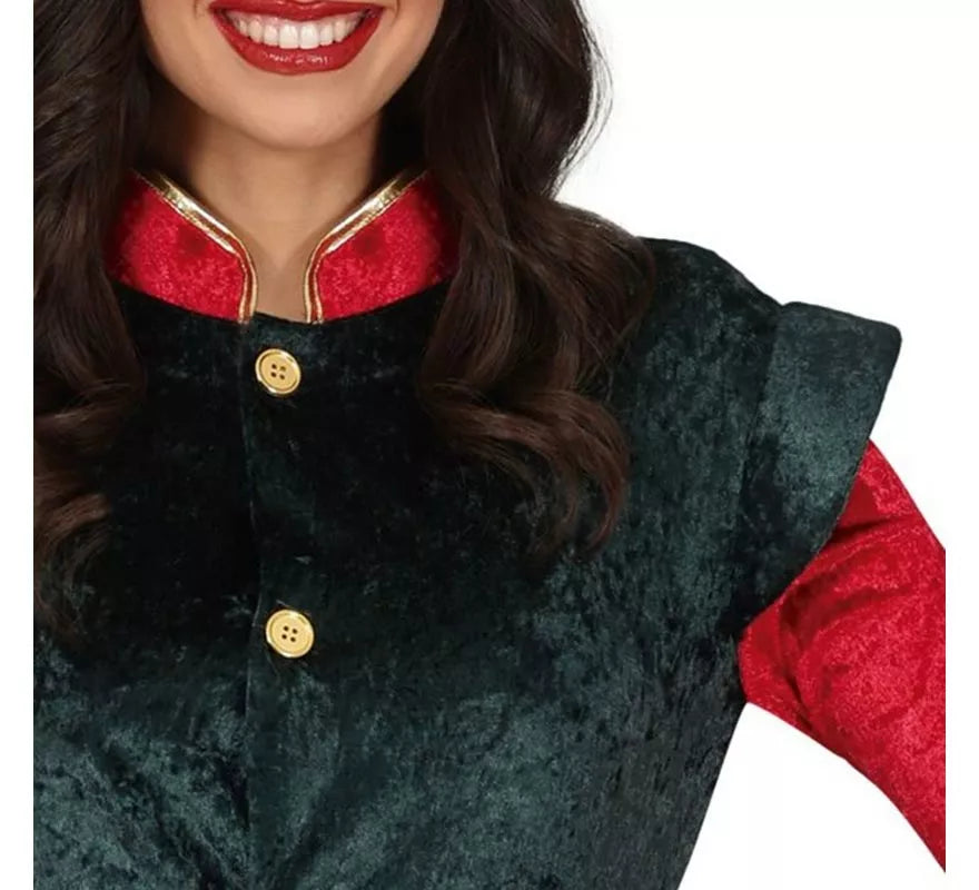 Translation missing: en.Disfraz de Elfa Paje verde y rojo con gorro para mujer