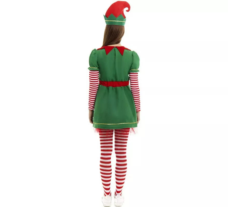 Disfraz de Elfa Polar en vestido verde y rojo para mujer