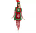 Disfraz de Elfa Polar en vestido verde y rojo para mujer
