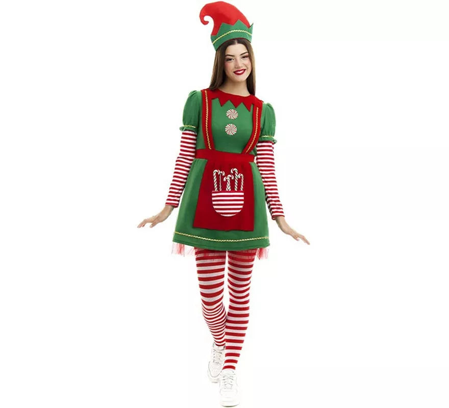 Translation missing: en.Disfraz de Elfa Polar en vestido verde y rojo para mujer