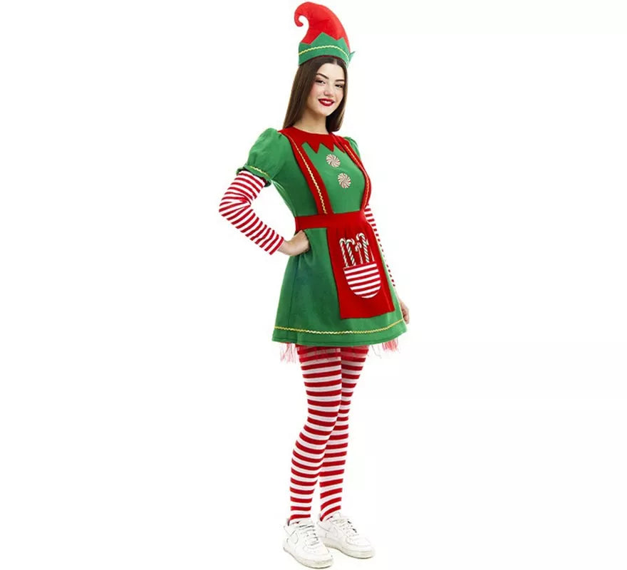 Translation missing: en.Disfraz de Elfa Polar en vestido verde y rojo para mujer