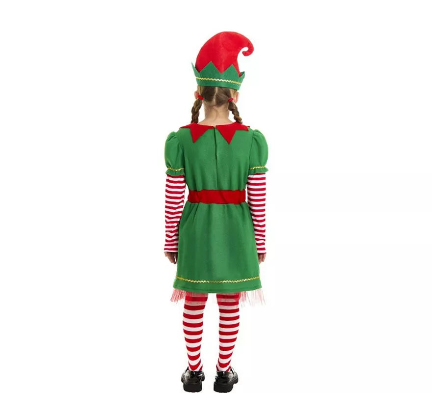 Translation missing: en.Disfraz de Elfa Polar en vestido verde y rojo para niña