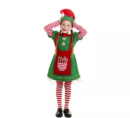 Disfraz de Elfa Polar en vestido verde y rojo para niña