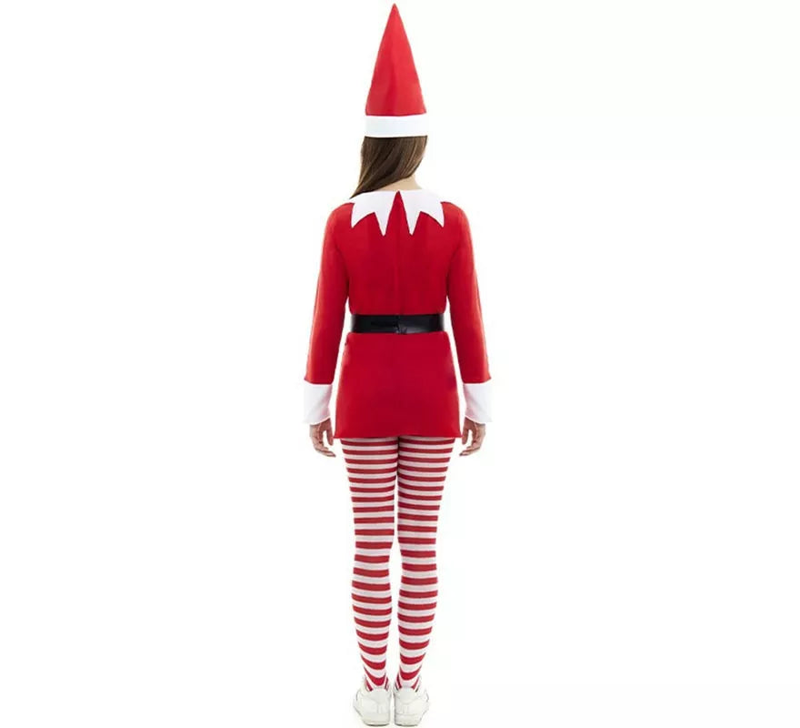 Disfraz de Elfa Polar roja en vestido con gorro para mujer