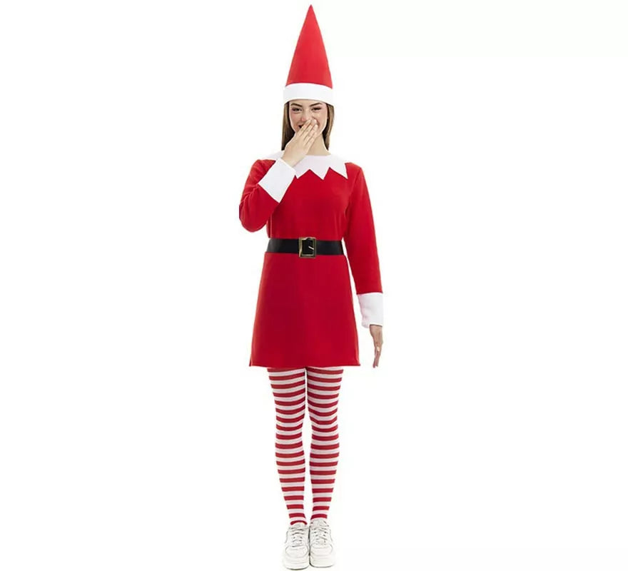 Disfraz de Elfa Polar roja en vestido con gorro para mujer