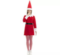 Disfraz de Elfa Polar roja en vestido con gorro para mujer