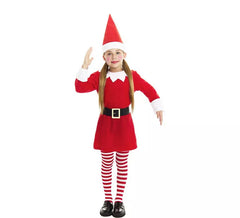Red Polar Elf Costume in Dress with Hat for Girls