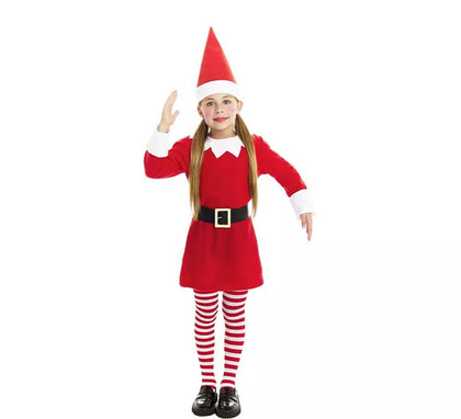 Disfraz de Elfa Polar roja en vestido con gorro para niña