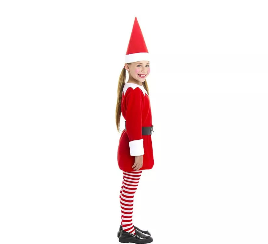 Translation missing: en.Disfraz de Elfa Polar roja en vestido con gorro para niña