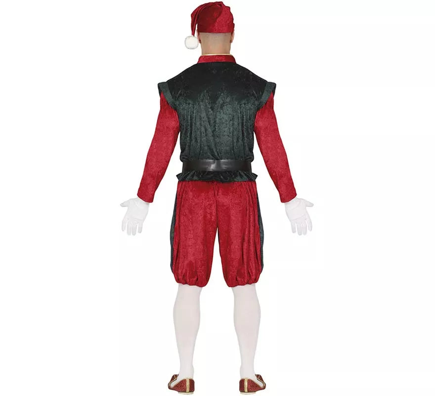 Disfraz de Elfo Paje verde y rojo con gorro para hombre