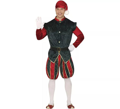 Disfraz de Elfo Paje verde y rojo con gorro para hombre