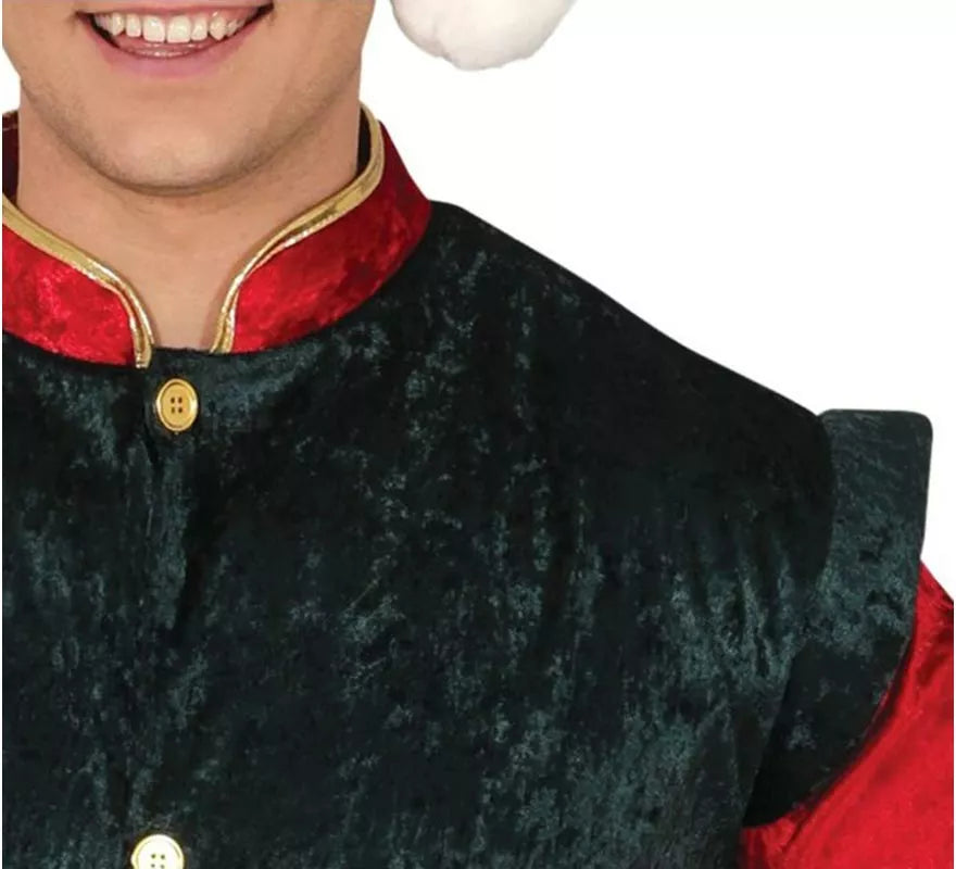 Disfraz de Elfo Paje verde y rojo con gorro para hombre