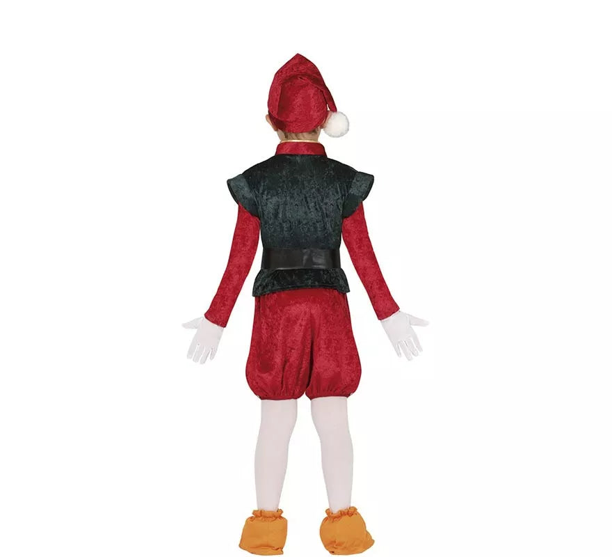 Disfraz de Elfo Paje verde y rojo con gorro para niños