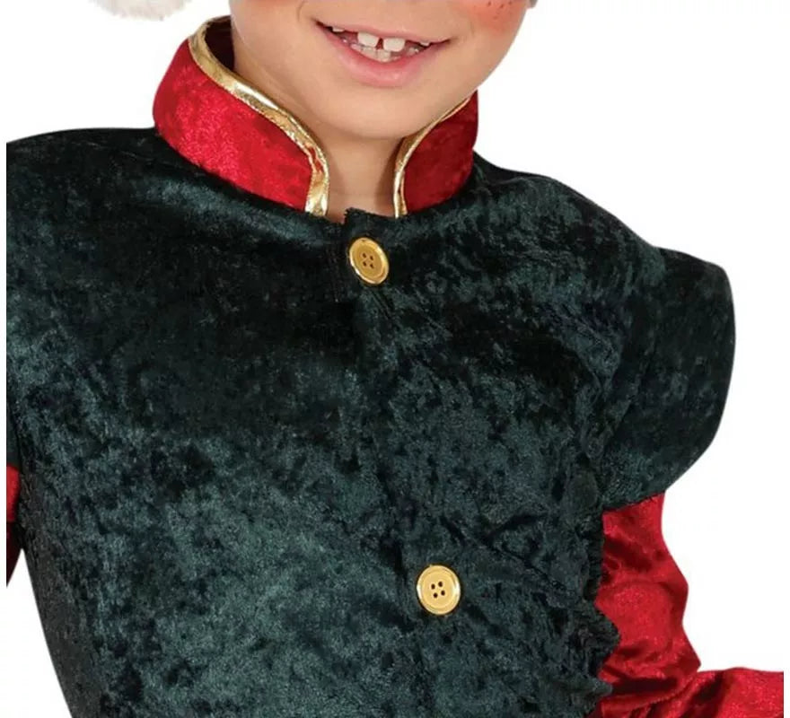 Disfraz de Elfo Paje verde y rojo con gorro para niños