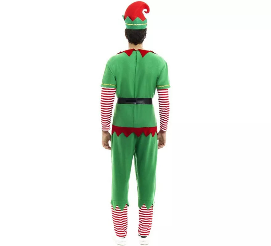 Disfraz de Elfo Polar verde y rojo con cinturón para hombre