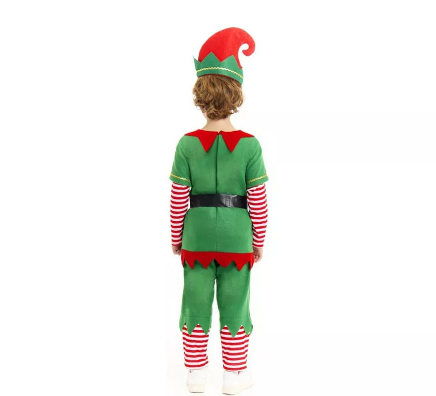 Disfraz de Elfo Polar verde y rojo con cinturón para niño