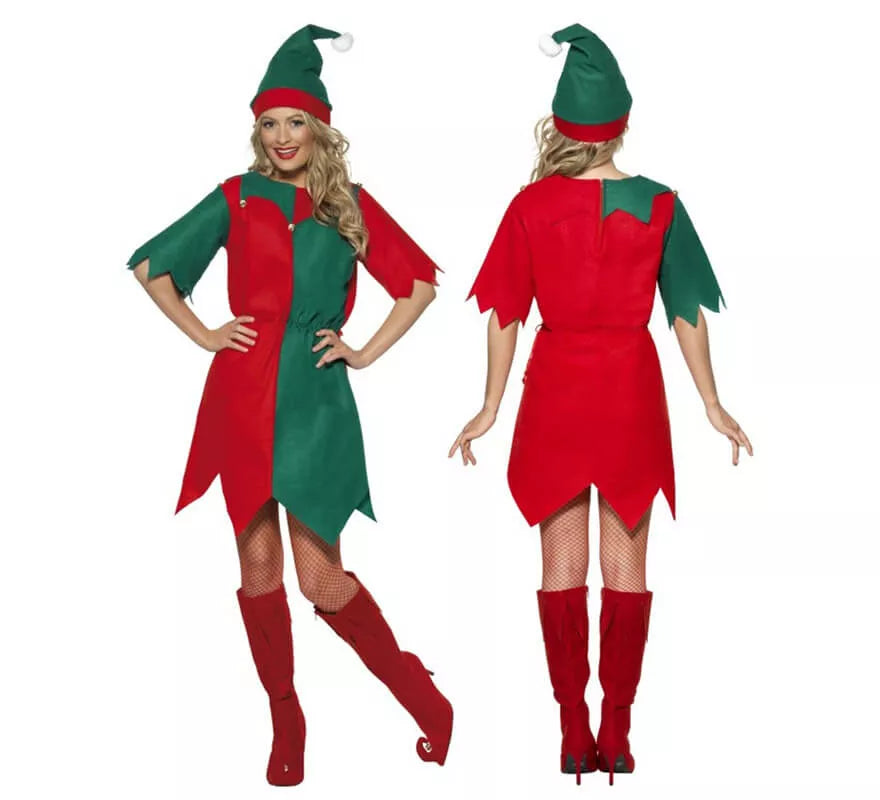 Disfraz de Elfo Verde y Rojo de Mujer para Navidad