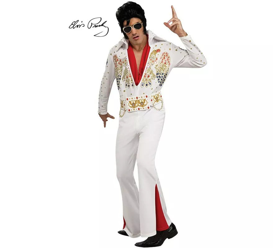 Disfraz de Elvis Clásico blanco y rojo deluxe para hombre