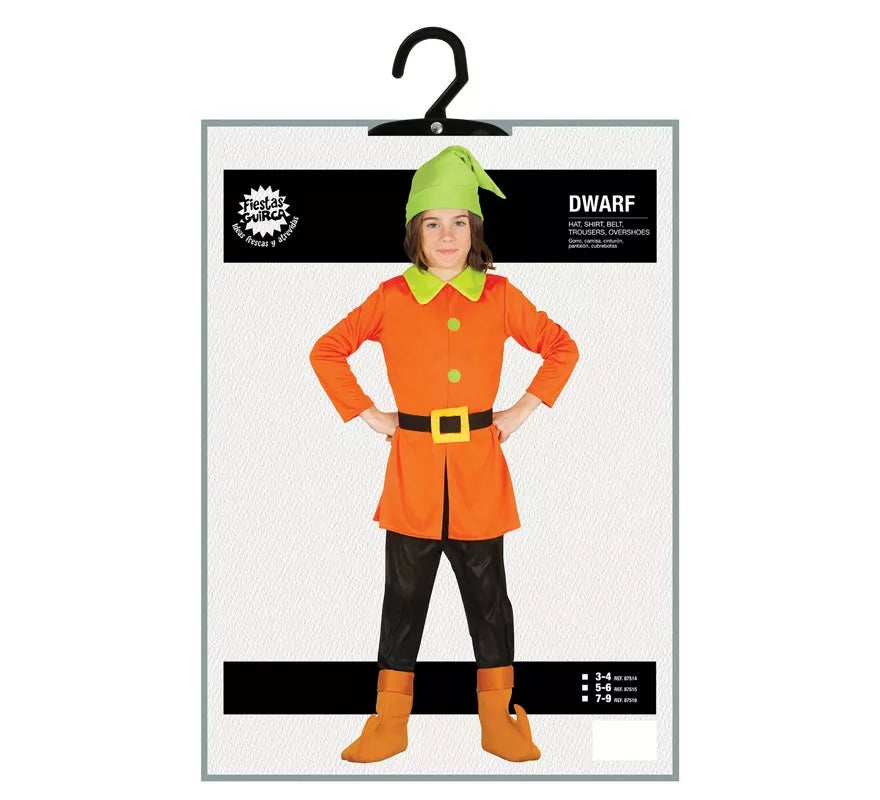 Disfraz de Enanito de Cuento naranja y verde para niños