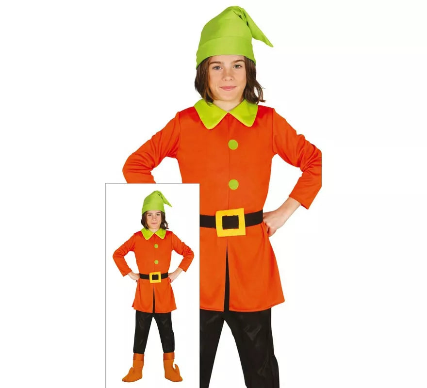 Disfraz de Enanito de Cuento naranja y verde para niños