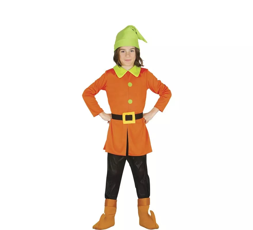 Disfraz de Enanito de Cuento naranja y verde para niños