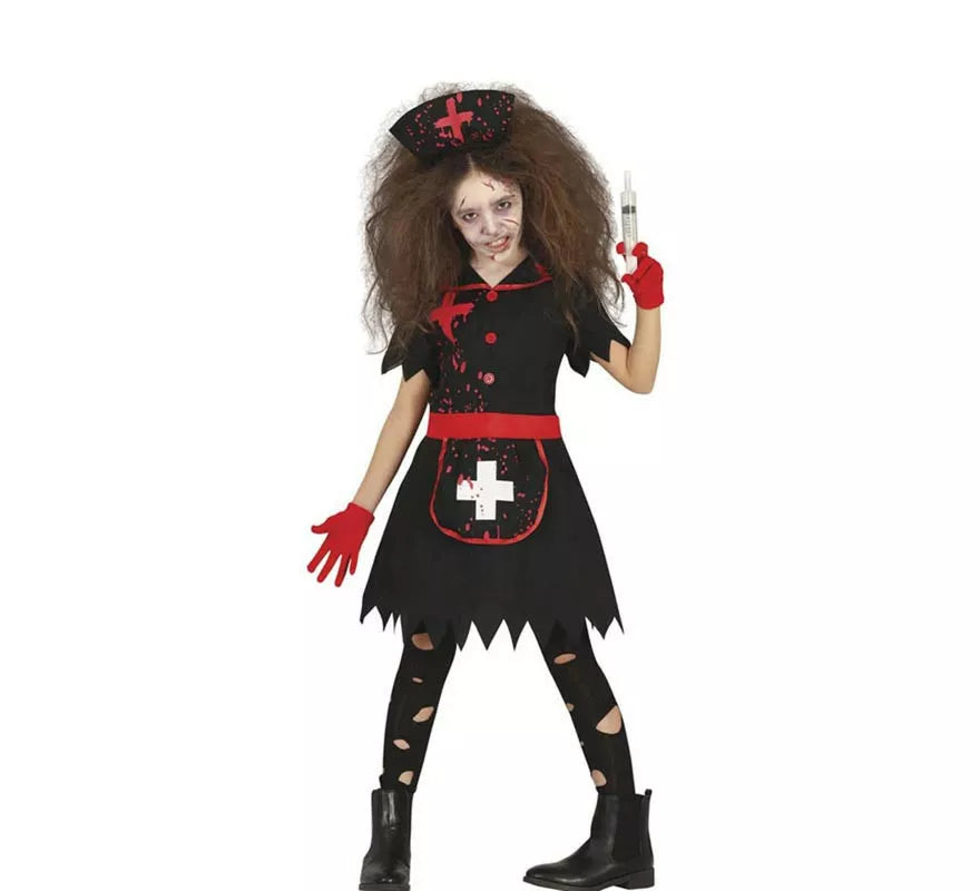 Translation missing: en.Disfraz de Enfermera Zombie negro para niña