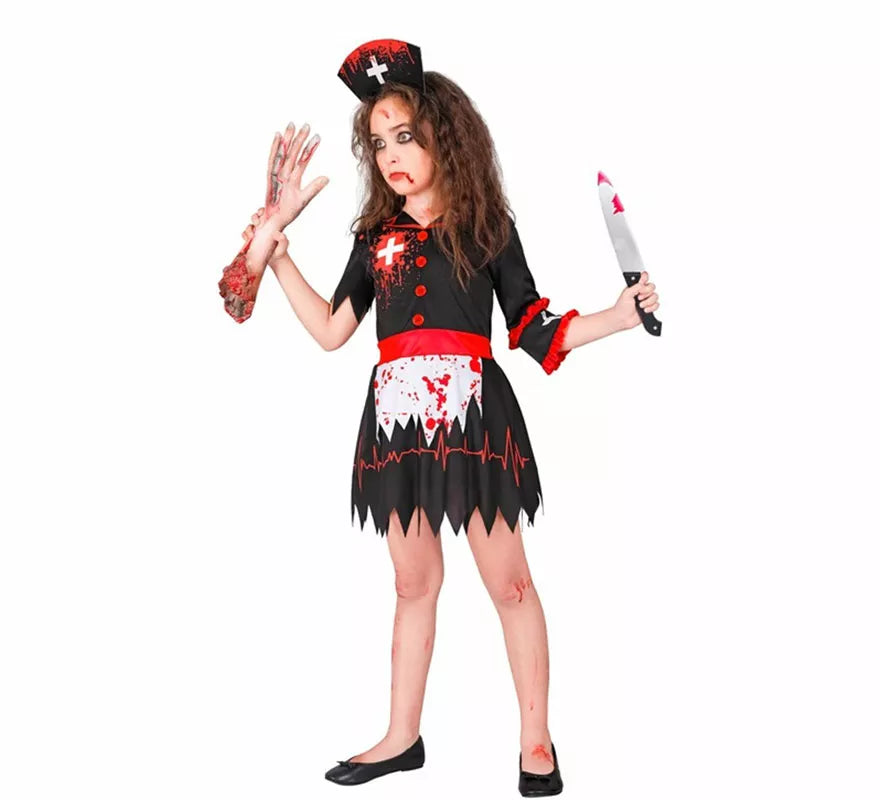 Translation missing: en.Disfraz de Enfermera Zombie negro para niña