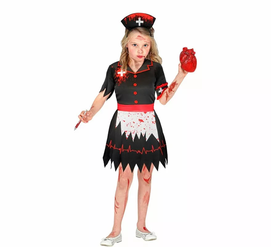Translation missing: en.Disfraz de Enfermera Zombie negro para niña