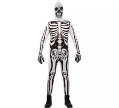 Fato de esqueleto preto e branco com máscara para homem