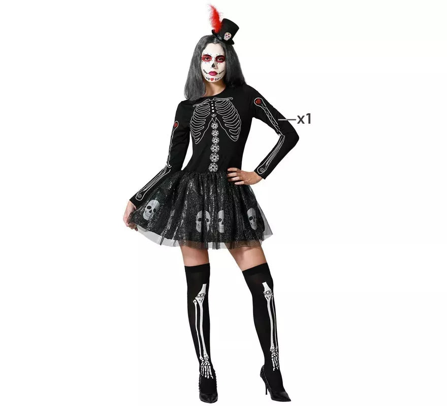 Disfraz de Esqueleto Brillo Calaveras para mujer