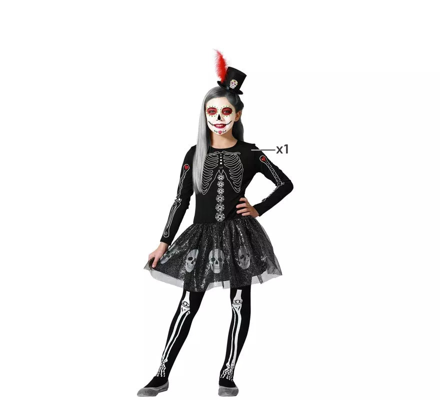 Disfraz de Esqueleto Brillo Calaveras para niña