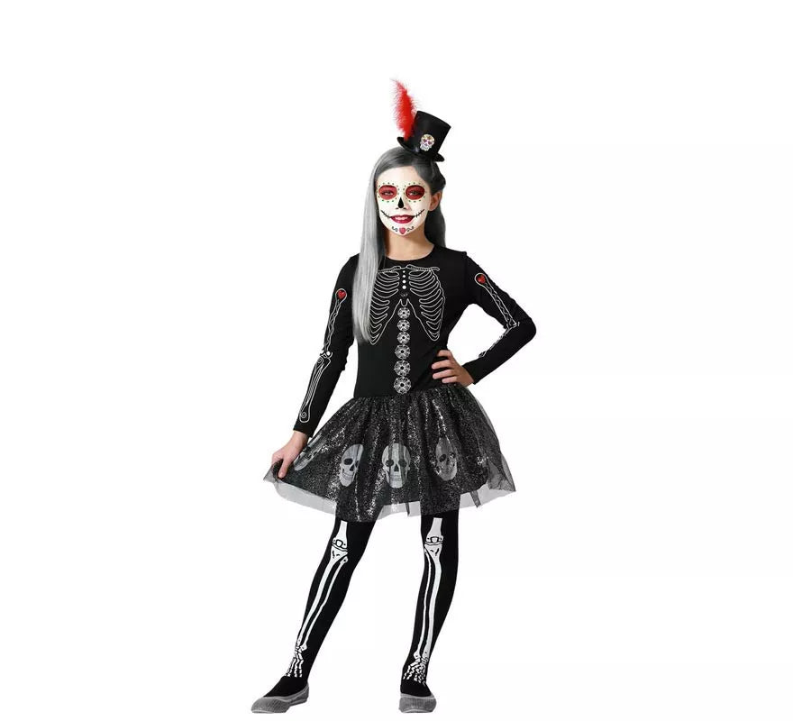 Disfraz de Esqueleto Brillo Calaveras para niña