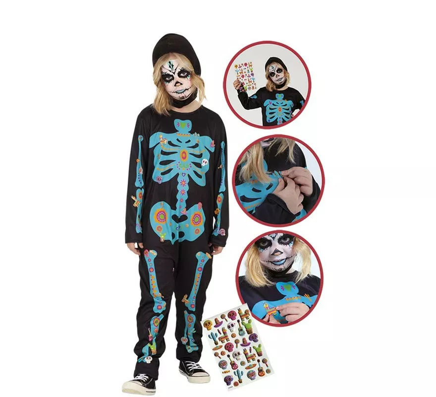 Translation missing: en.Disfraz de Esqueleto Catrina con Pegatinas para niños
