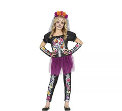 Flowered Skeleton Costume with tulle for girl