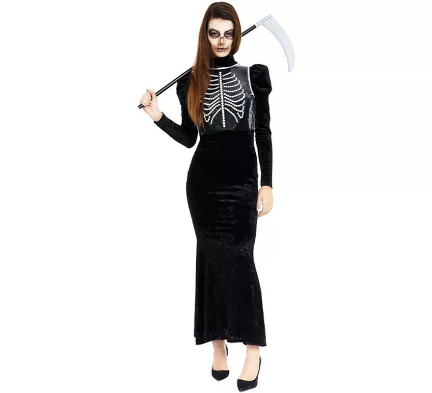 Disfraz de Esqueleto glamuroso negro para mujer