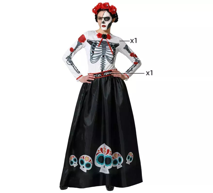Disfraz de Esqueleto Mejicano Catrina Rosas para mujer