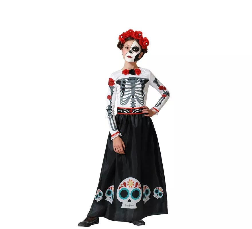 Translation missing: en.Disfraz de Esqueleto Mejicano Catrina Rosas para niña