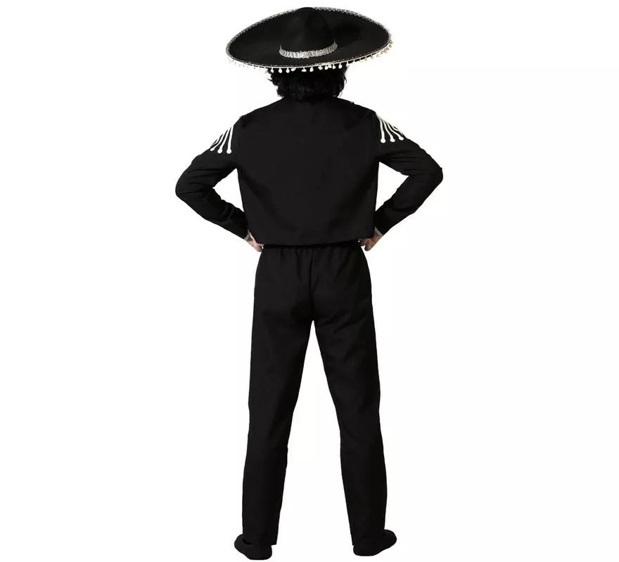 Disfraz de Esqueleto Mejicano Negro para hombre