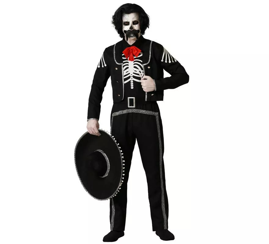Disfraz de Esqueleto Mejicano Negro para hombre