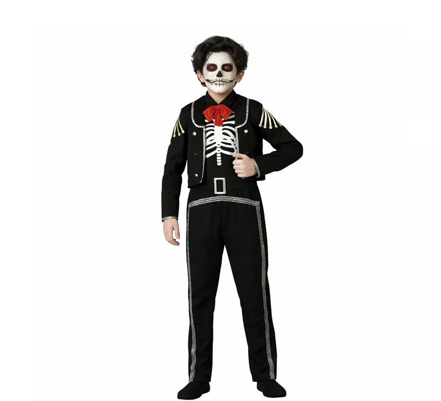 Disfraz de Esqueleto Mejicano Negro para hombre